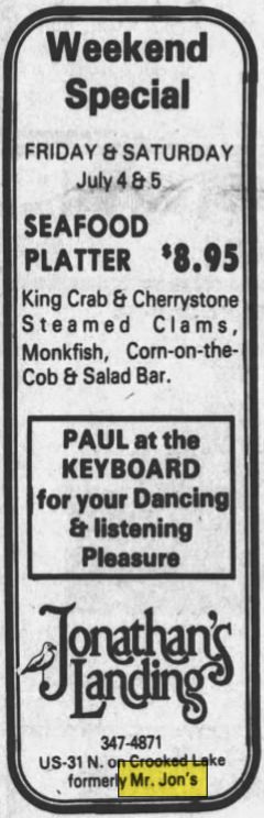 Mr. Jons (Hubs, Jonathans Landing, Just Between Friends, Shenanigans) - Jul 1980 Ad (newer photo)